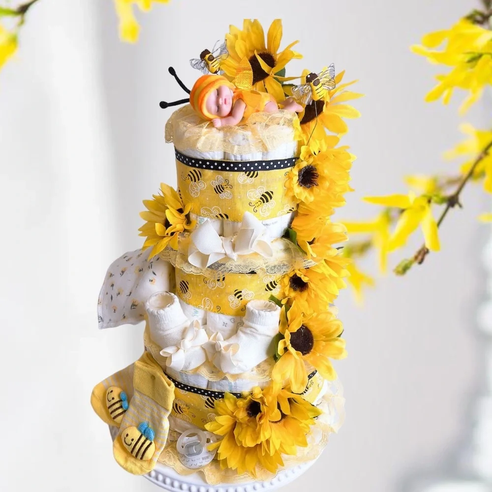 Bee Diaper Cake, Sunflower Diaper Cake
